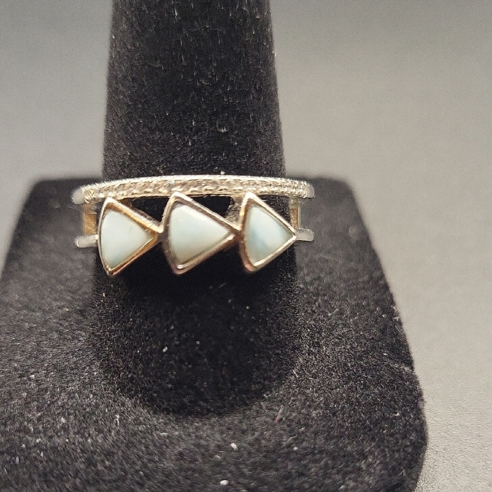 Geometric Silver And White Triangular Ring - image 1